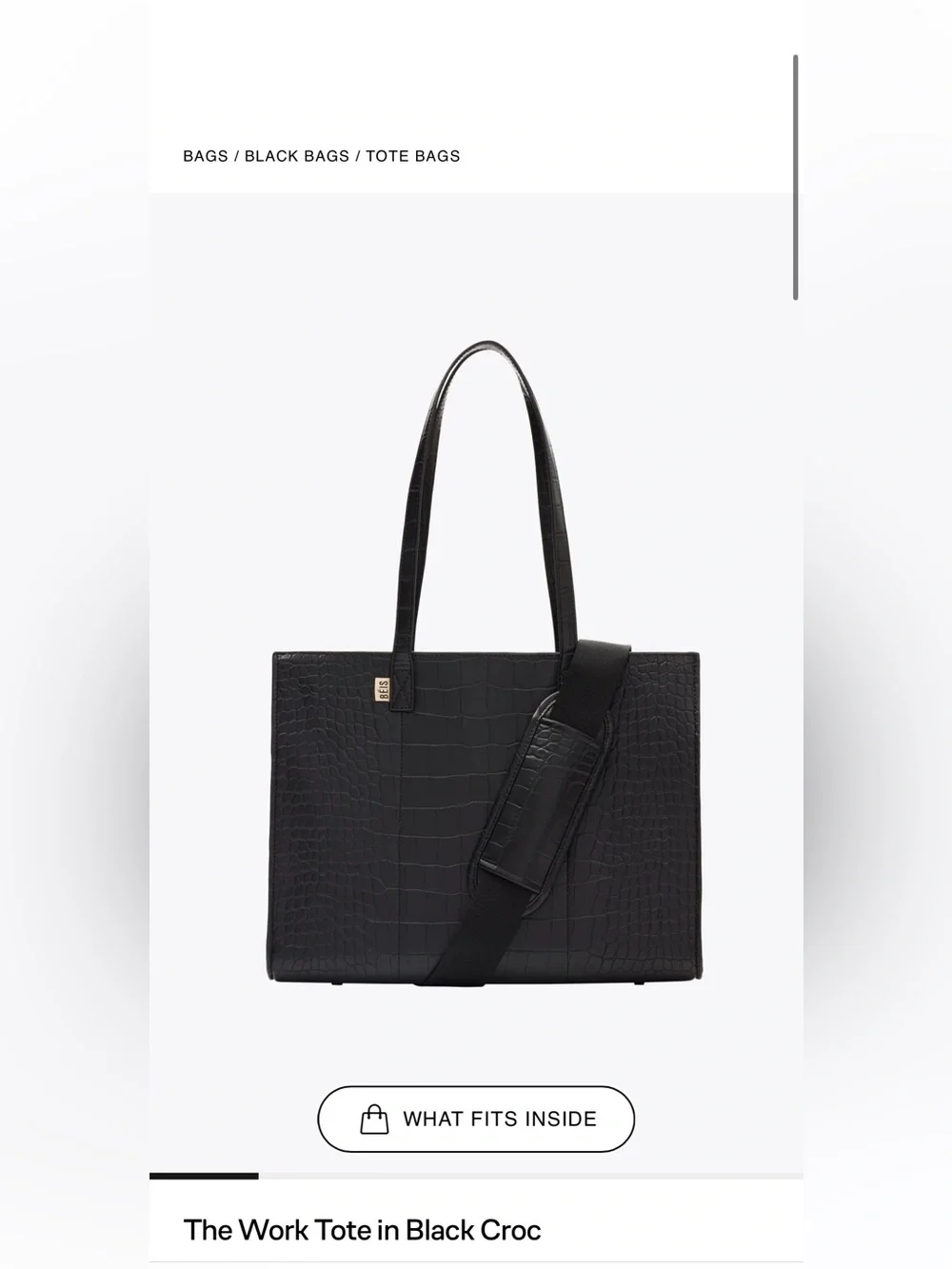 BEIS Black Croc Work Tote
